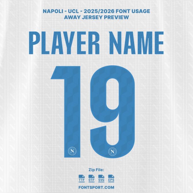 Napoli UCL 2025/2026 Away Jersey Font Kit with patterned number design on official white jersey – authentic UEFA Champion League typeface