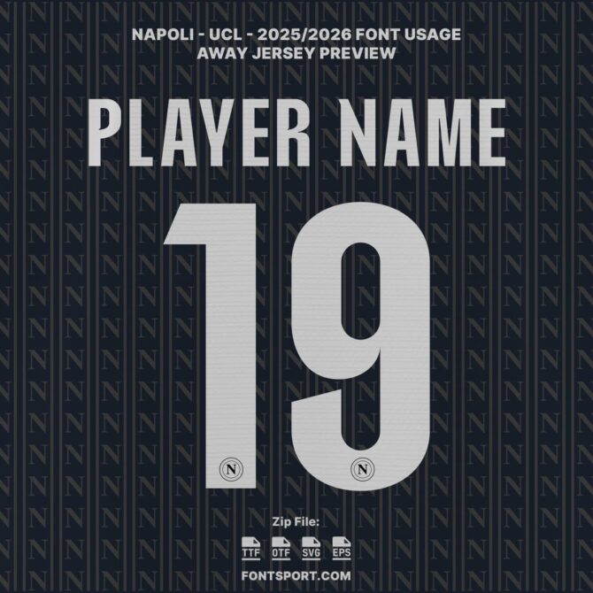 Napoli UCL 2025/2026 Third Jersey Font Kit with patterned number design on official dark or black jersey – authentic UEFA Champion League typeface