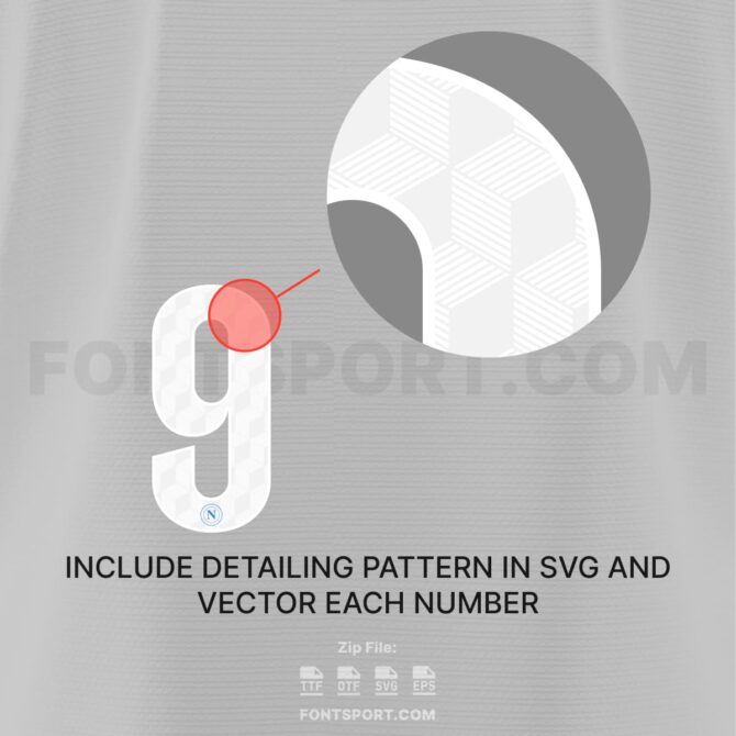 Each Number and character of Napoli UCL 2025/2026 has detail pattern in svg and vector format