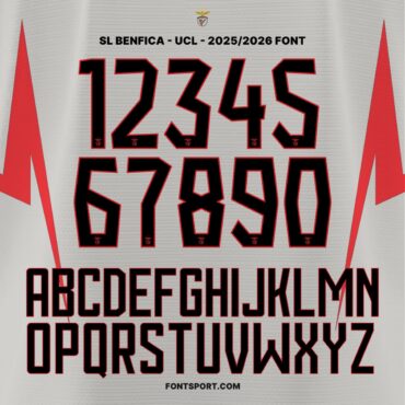 SL Benfica Away UCL 2025/2026 Font Kit full alphabet and numbers preview with unique patterned typeface for UEFA Champion League jerseys