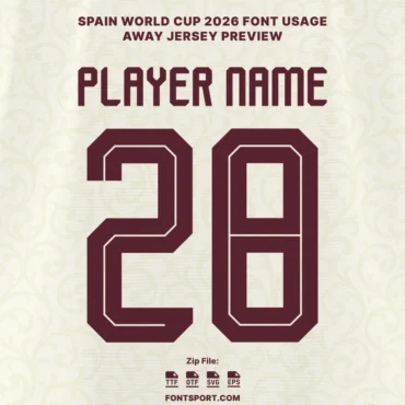 Spain 2026 Away Jersey Font Preview – Player Name and Number Style Display
