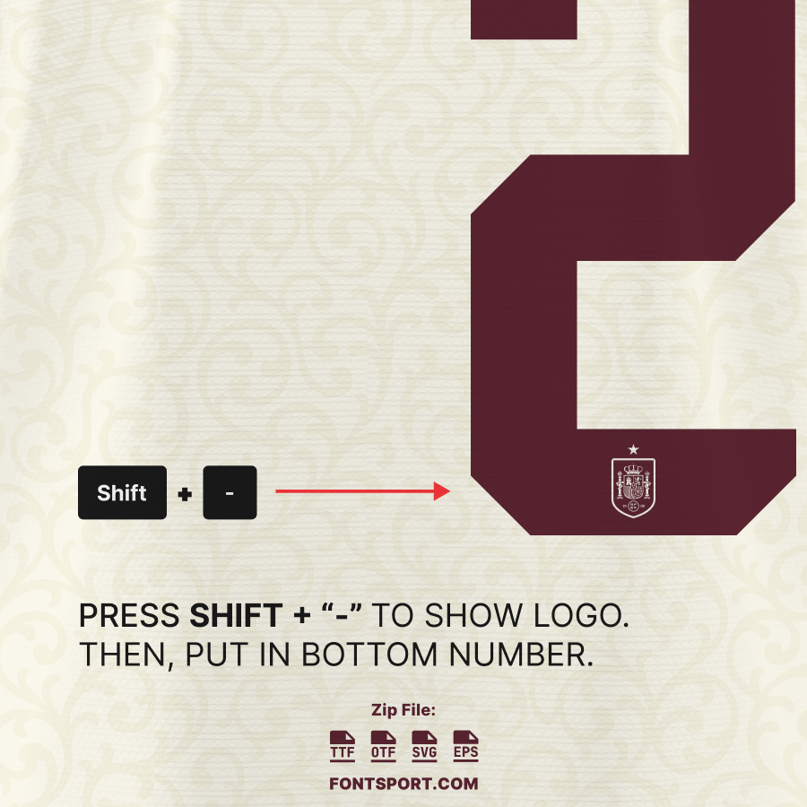 Spain 2026 Font Usage Guide – How to Add Spain Crest Logo Glyph in Jersey Number