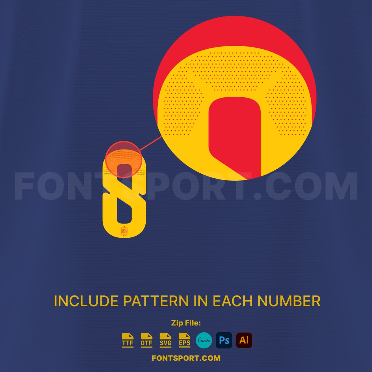 Each number and character of Spain World Cup 2026 home version has detail pattern in svg and vector format