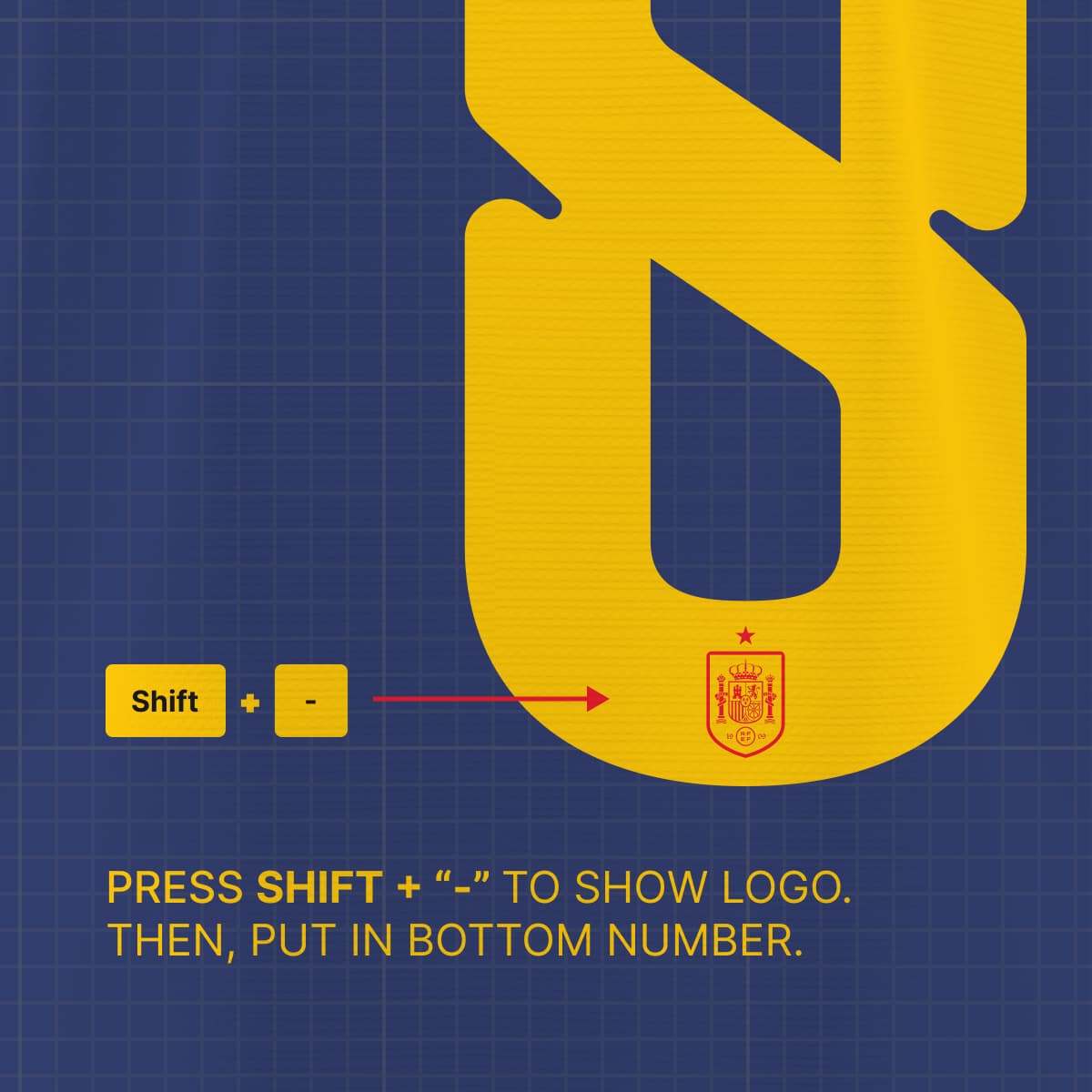 Spain World Cup Home 2026 Font Kit with embedded club crest logo detail on patterned jersey numbers – SVG and Vector format