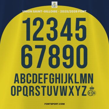 Union Saint Gilloise Home Jersey 2025/2026 Font Kit full alphabet and numbers preview with unique patterned typeface for Belgian Pro League jerseys