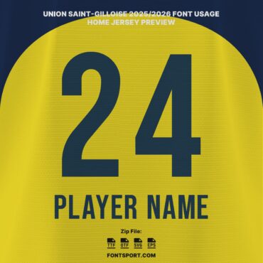 Union Saint Gilloise 2025/2026 Home Jersey Font Kit with patterned number design on official blue and yellow jersey – authentic Belgian Pro League typeface
