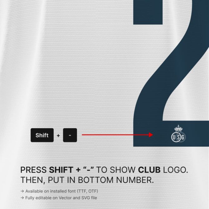 Union Saint Gilloise 2025/2026 Font Kit with embedded club crest logo detail on patterned jersey numbers – SVG and Vector format