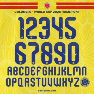Columbia World Cup 2026 Home Font – Official jersey numbers and alphabet design, authentic Columbia font for FIFA World Cup 2026 kits.