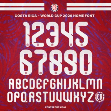Costa Rica World Cup 2026 Home Font – Official jersey numbers and alphabet design, authentic Costa Rica font for FIFA World Cup 2026 kits.