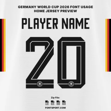 Germany World Cup 2026 Font Usage on Home Jersey – Authentic Player Name and Number Design Preview (TTF, OTF, SVG, EPS)
