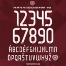 Hearts FC UCL 2025/2026 Font Kit character set preview showing numbers and multilingual alphabet in official European jersey style from Fontsport.
