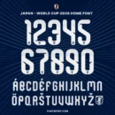 Japan World Cup 2026 Home Font – Official jersey numbers and alphabet preview with crest logo, authentic Samurai Blue typeface for FIFA World Cup design.