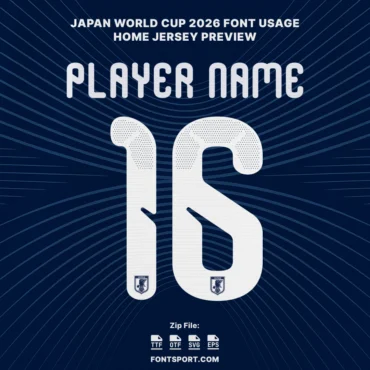 Japan World Cup 2026 Home Jersey Font – Player name and number 16 preview using authentic Japan font for jersey mockup, FIFA World Cup 2026 style.