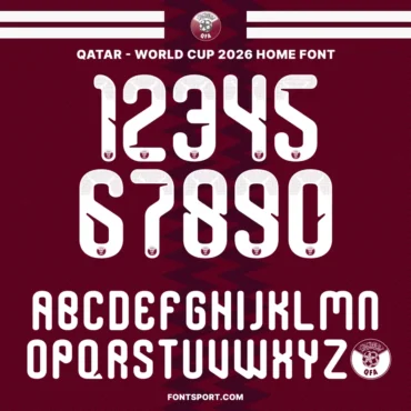 Qatar World Cup 2026 Home Font – Official jersey numbers and alphabet design, authentic Qatar font for FIFA World Cup 2026 kits.
