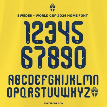 Sweden World Cup 2026 Home Font – Official jersey numbers and alphabet design, authentic Sweden font for FIFA World Cup 2026 kits.