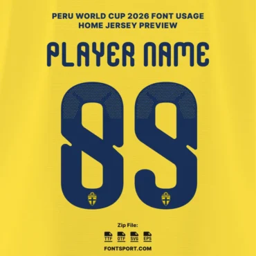 Sweden 2026 Font for Jersey – Player name and number 89 preview using authentic Yellow home typeface for World Cup 2026 design.