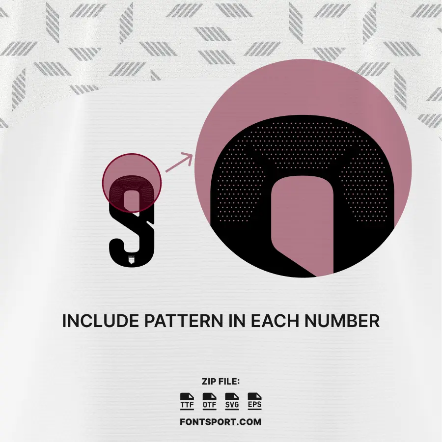 United Arab Emirates (UEA) World Cup Font Detail – Close-up showing pattern texture inside each number of United Arab Emirates (UEA) 2026 Home font for jersey printing.