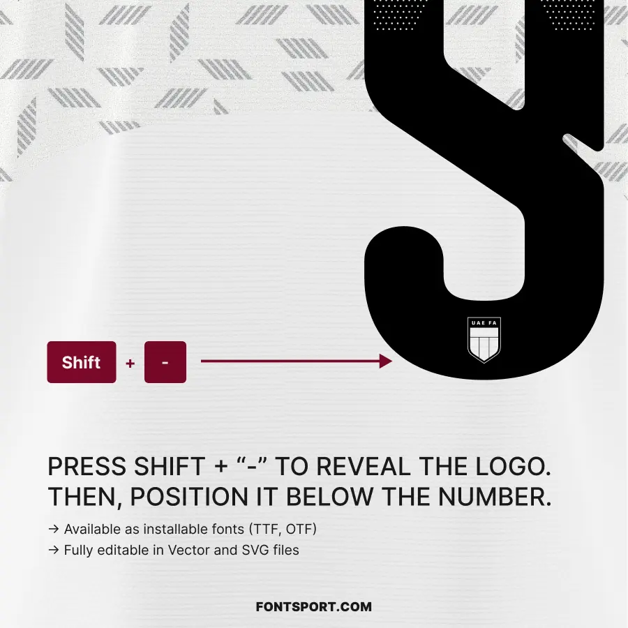 United Arab Emirates (UEA) World Cup Font Detail – Close-up showing pattern texture inside each number of United Arab Emirates (UEA) 2026 Home font for jersey printing.