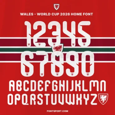 Wales World Cup 2026 Home Font – Official jersey numbers and alphabet design, authentic Wales font for FIFA World Cup 2026 kits.