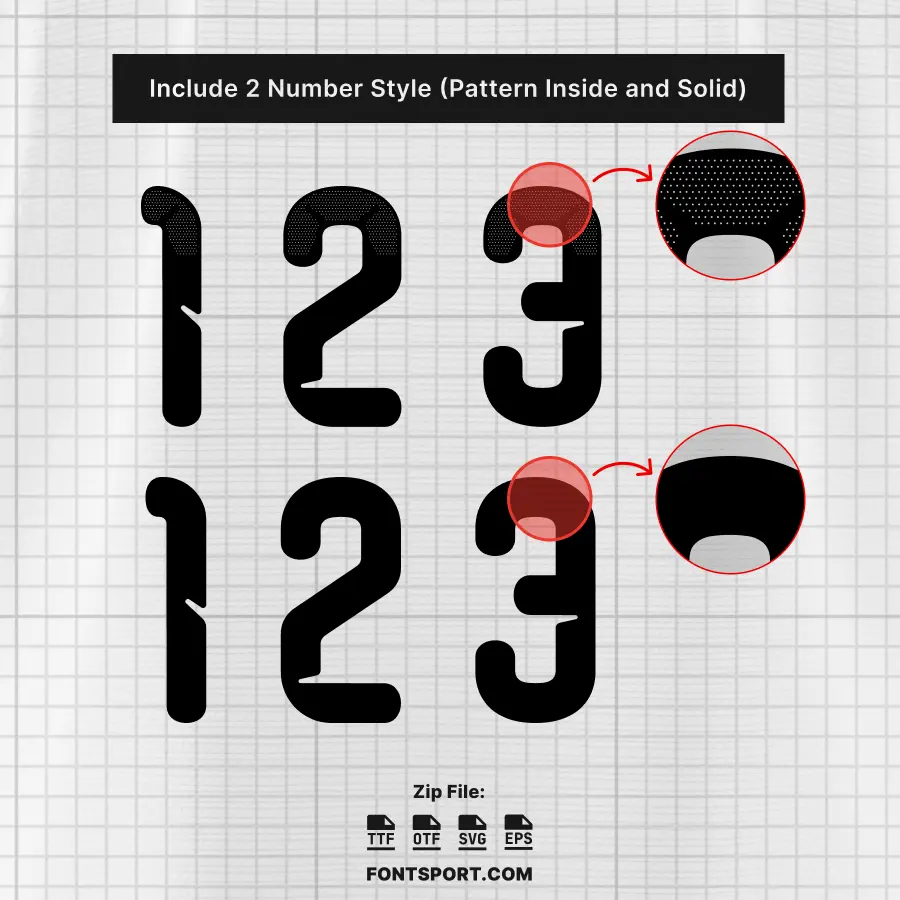 Wales 2026 World Cup Font two number styles comparison – pattern and solid versions included in the official home font kit for jersey customization.
