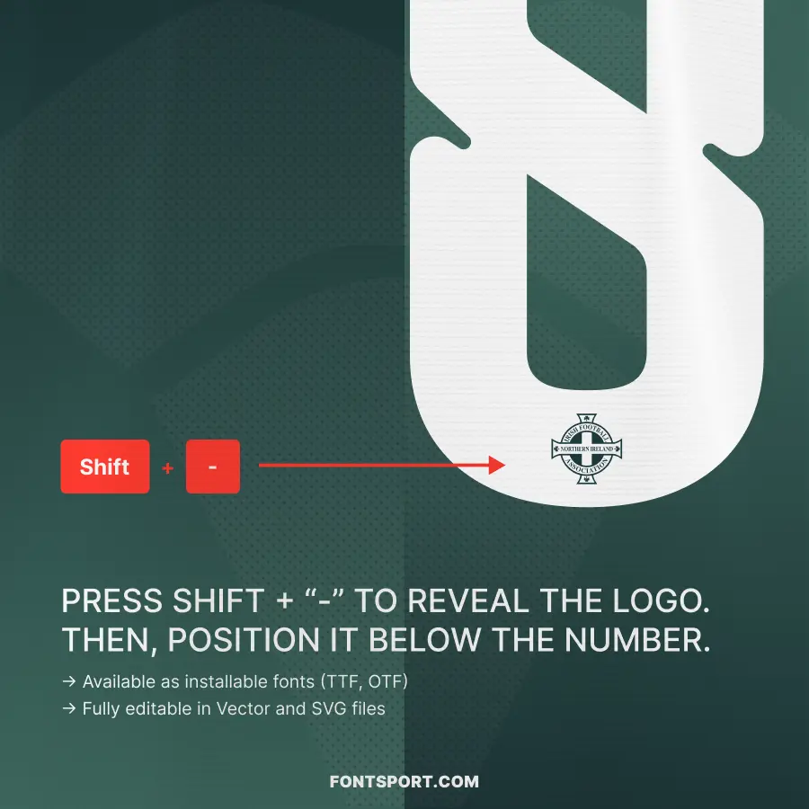 Northern Ireland World Cup Font Detail – Close-up showing pattern texture inside each number of Northern Ireland 2026 Home font for jersey printing.