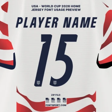 USA World Cup 2026 home jersey font usage preview – player name and number 15 on stripes kit