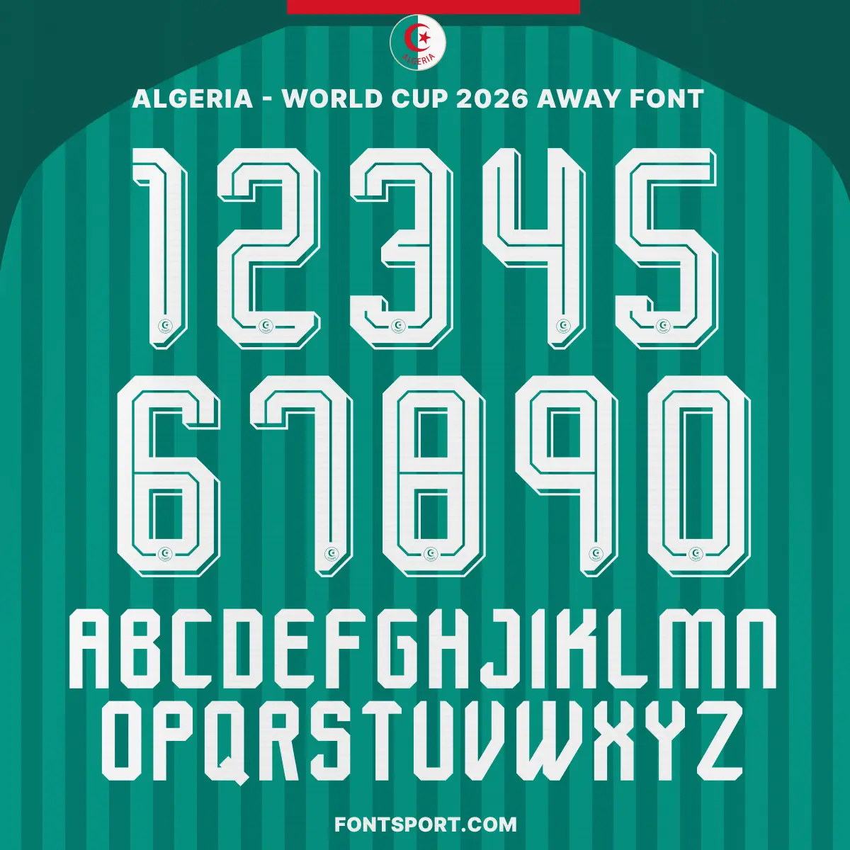 Algeria national football team 2026 World Cup away jersey font typography and numbers set