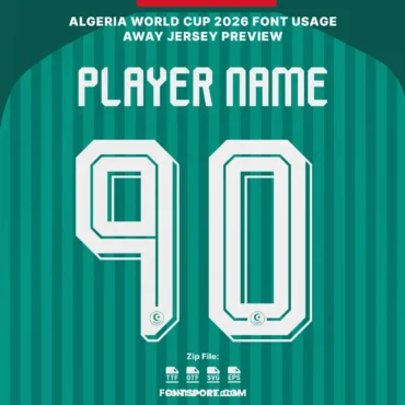 Algeria 2026 World Cup away jersey back preview with custom name and number 90 font