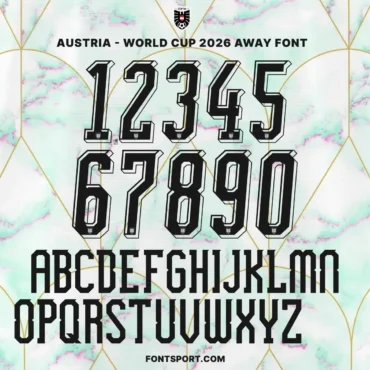 Austria national football team 2026 World Cup away jersey font 3D typography and numbers set