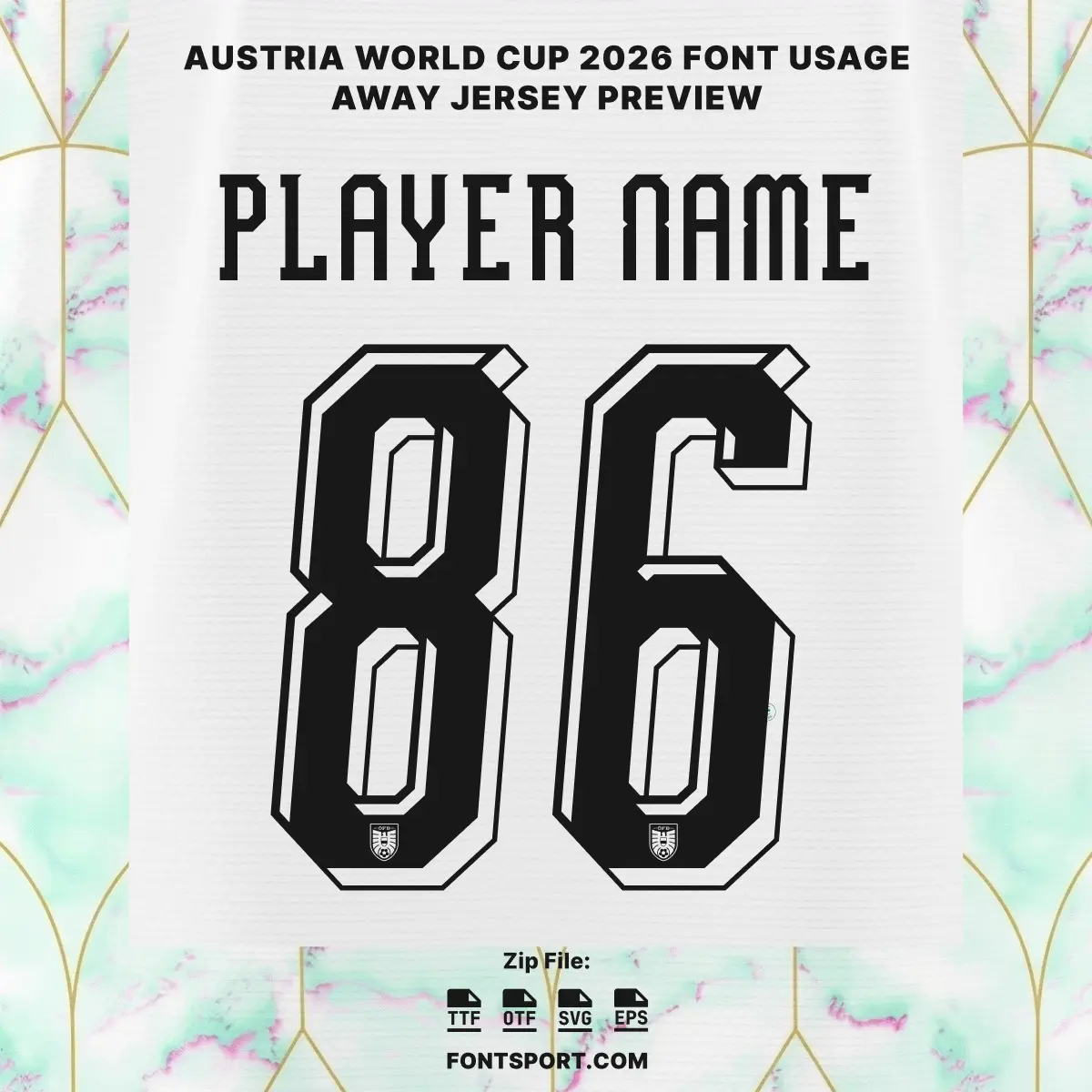 Austria 2026 World Cup away jersey back preview with custom 3D name and number 86 font