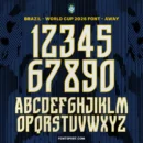 Brazil World Cup 2026 away font kit character set preview showing jersey numbers 0–9 and full alphabet A–Z football typography