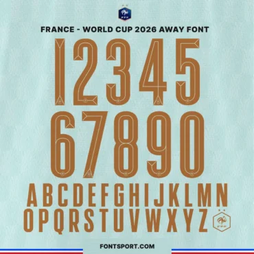 France World Cup 2026 away font kit – full alphabet and number set in copper on mint green background