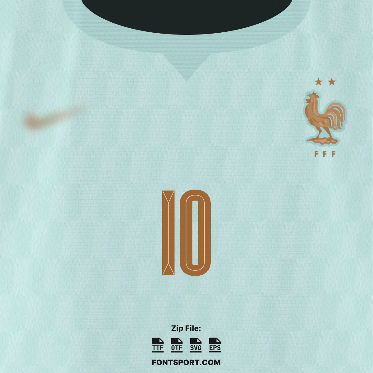 France World Cup 2026 away font kit – number 10 on front of Nike mint green shirt with FFF crest
