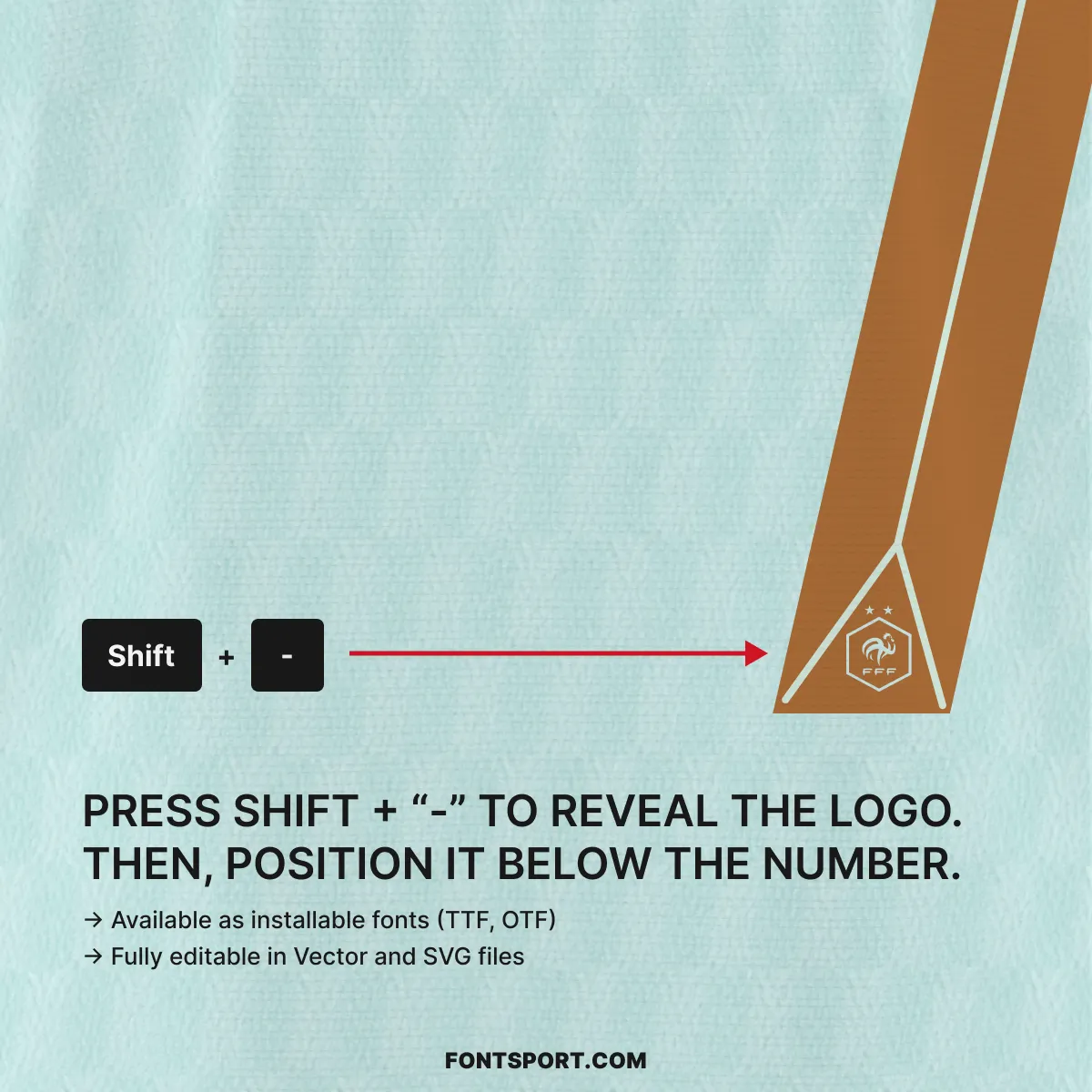 France World Cup 2026 away font kit – FFF crest glyph detail, activated with Shift + minus key