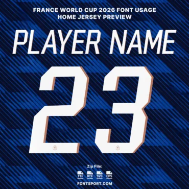 France World Cup 2026 Home font kit – jersey usage preview showing player name and number 23