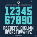 Germany 2026 World Cup Away font kit – full number and alphabet preview in mint-teal on navy background