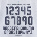 Italy World Cup 2026 away font kit – full alphabet and number set preview in navy on light blue background
