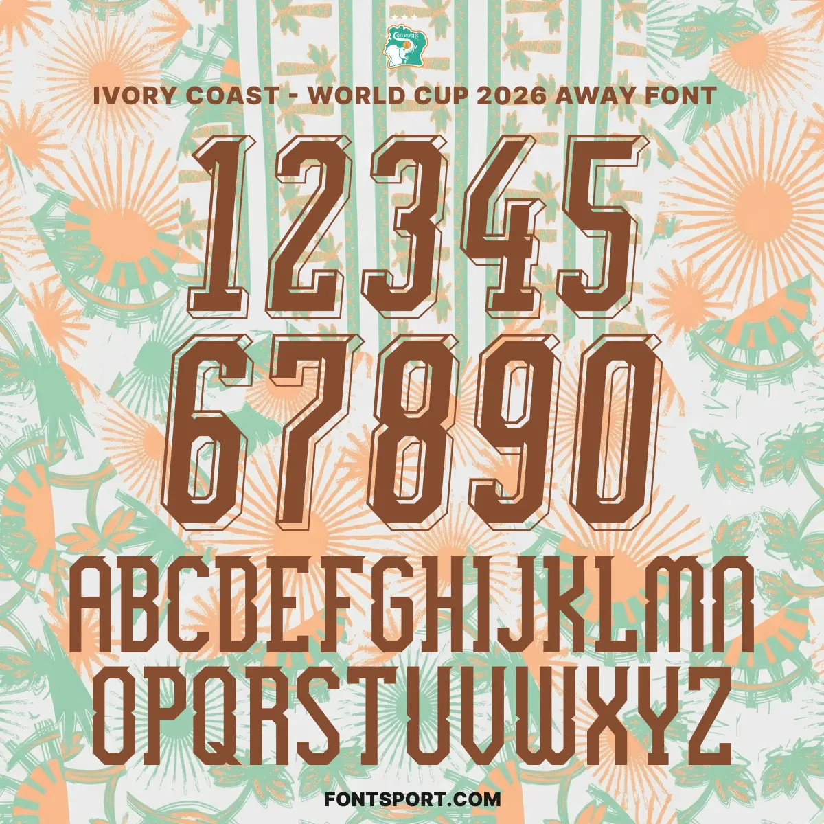 Ivory Coast national football team 2026 World Cup away jersey font 3D typography and numbers set