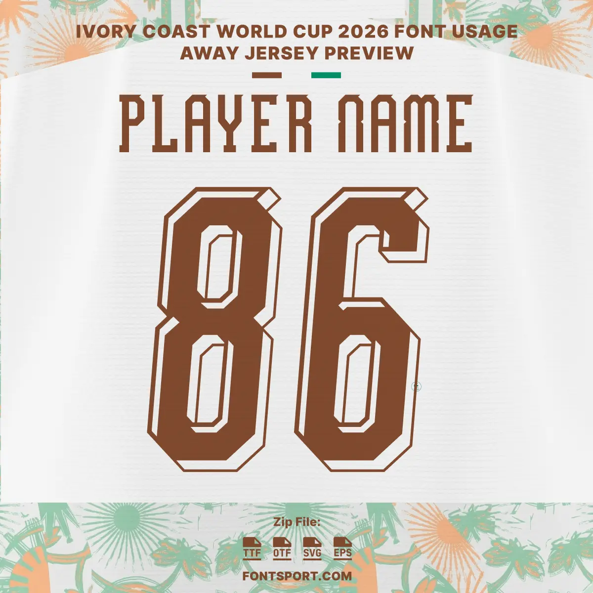 Ivory Coast 2026 World Cup away jersey back preview with custom 3D name and number font
