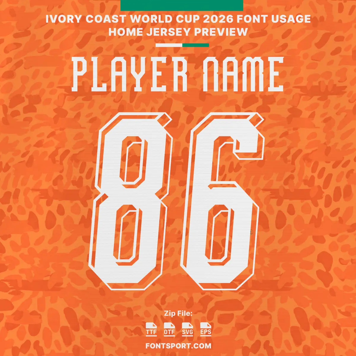 Ivory Coast 2026 World Cup home jersey back preview with custom name and number 86 font