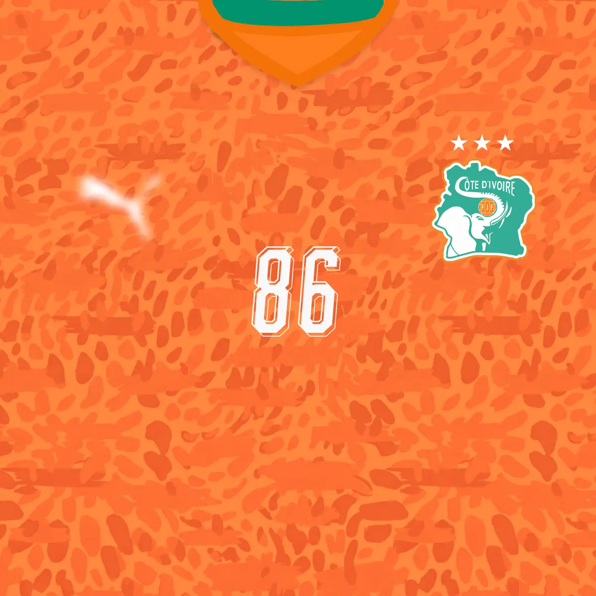 Ivory Coast 2026 World Cup home kit front jersey number 86 and team crest