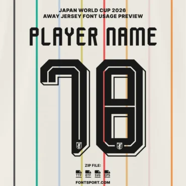 Japan World Cup 2026 Away jersey font kit – player name and number 78 usage preview on off-white background