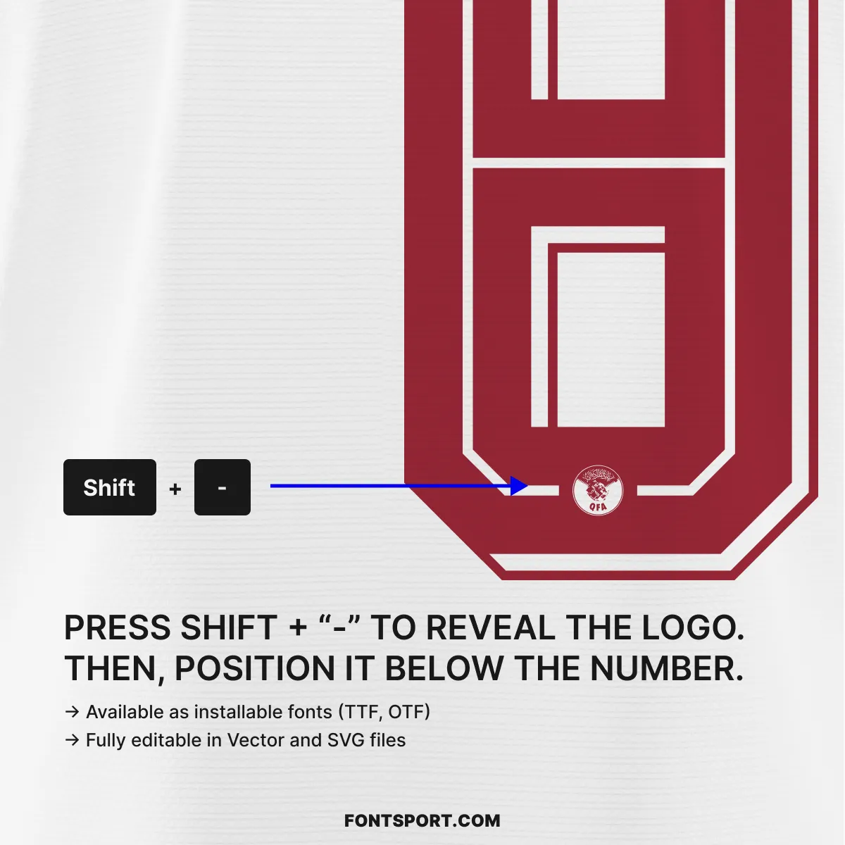 Qatar World Cup 2026 Away font kit – QFA crest glyph revealed via Shift + minus key