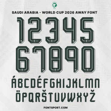 Saudi Arabia World Cup 2026 Away font kit – full alphabet and number set preview in dark green