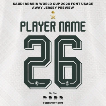 Saudi Arabia World Cup 2026 Away font kit – player name and number jersey usage preview