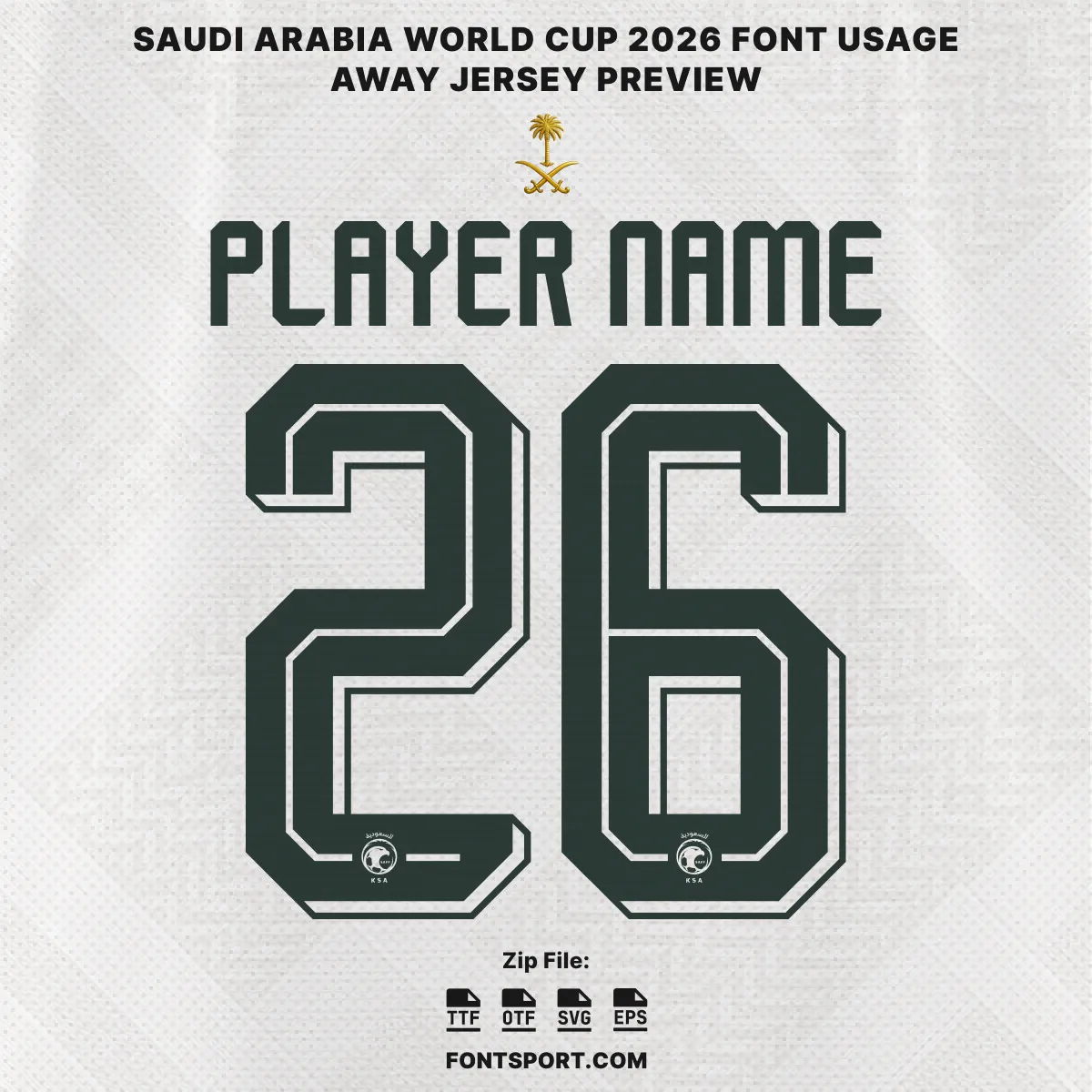Saudi Arabia World Cup 2026 Away font kit – player name and number jersey usage preview
