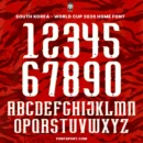South Korea World Cup 2026 Home font kit – full alphabet A–Z and numbers 0–9 on red tiger-camo background