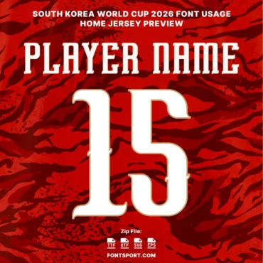 South Korea World Cup 2026 Home font kit – player name and number 15 jersey usage preview