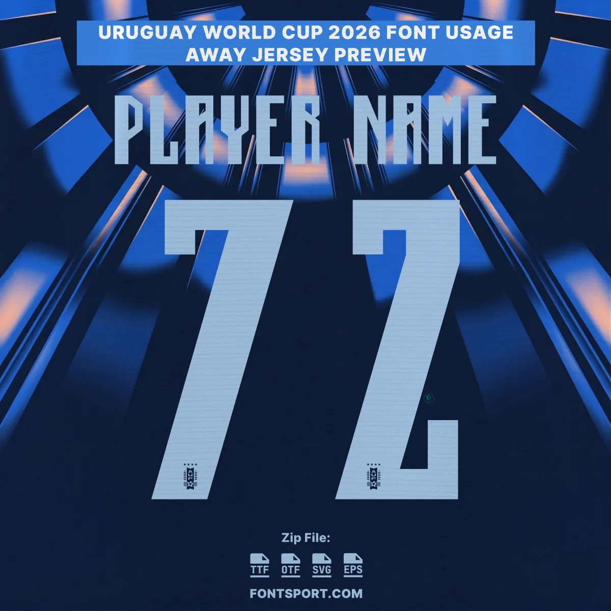 Uruguay World Cup 2026 font – away dark navy jersey back with player name and number preview