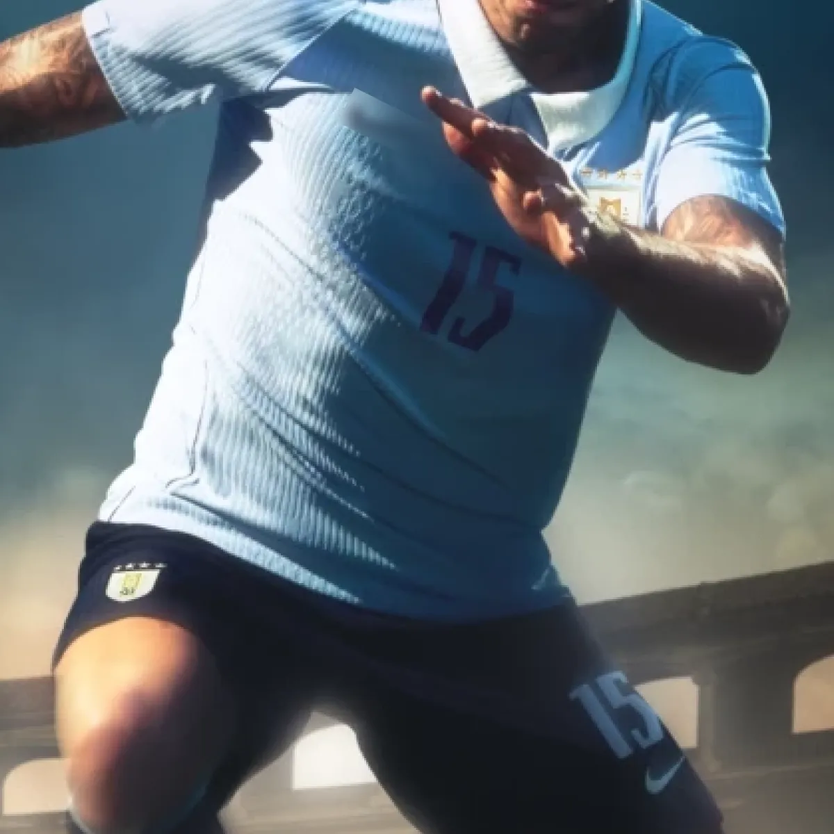 Uruguay World Cup 2026 home kit with authentic Celeste jersey font worn in action